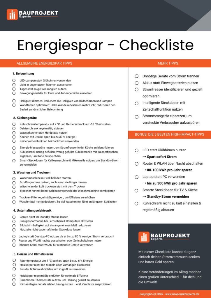 Die kostenlose Energiespar-Checkliste hilft beim Strom sparen im Haushalt.